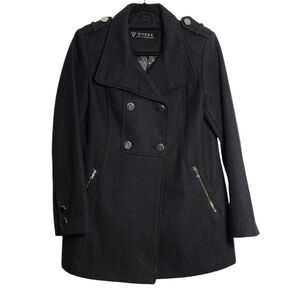 GUESS LOS ANGELES Dark Grey Wool Long Sleeve Button Up Coat Size Petite Small